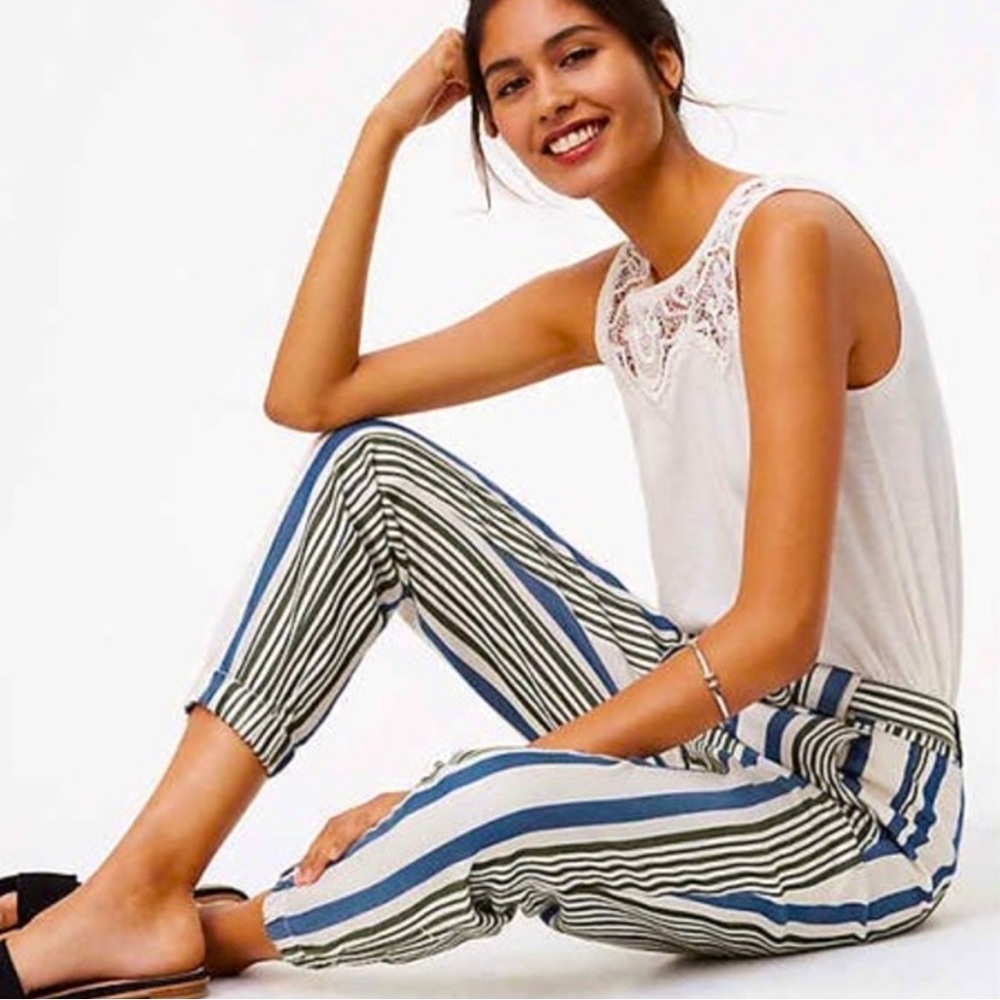 LOFT Striped Tie Waist Cargo Pants soft lyocell